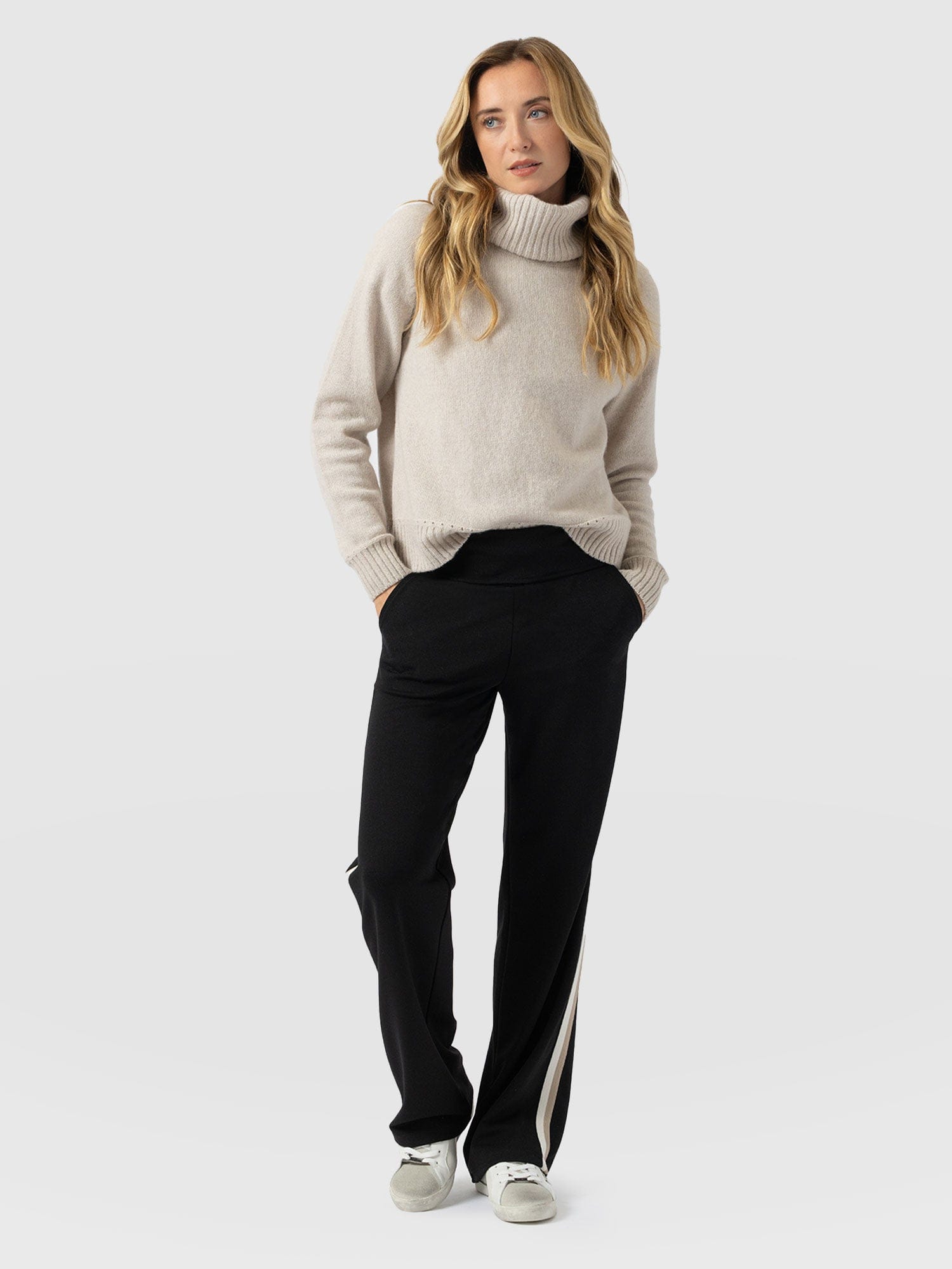 Runway Pant - Black - Cream/Beige Stripe - Women's Pants | Saint + Sofia® USA